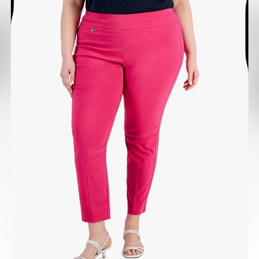 Alfani plus skinny tummy control sunrise coral pull on pants size 24W